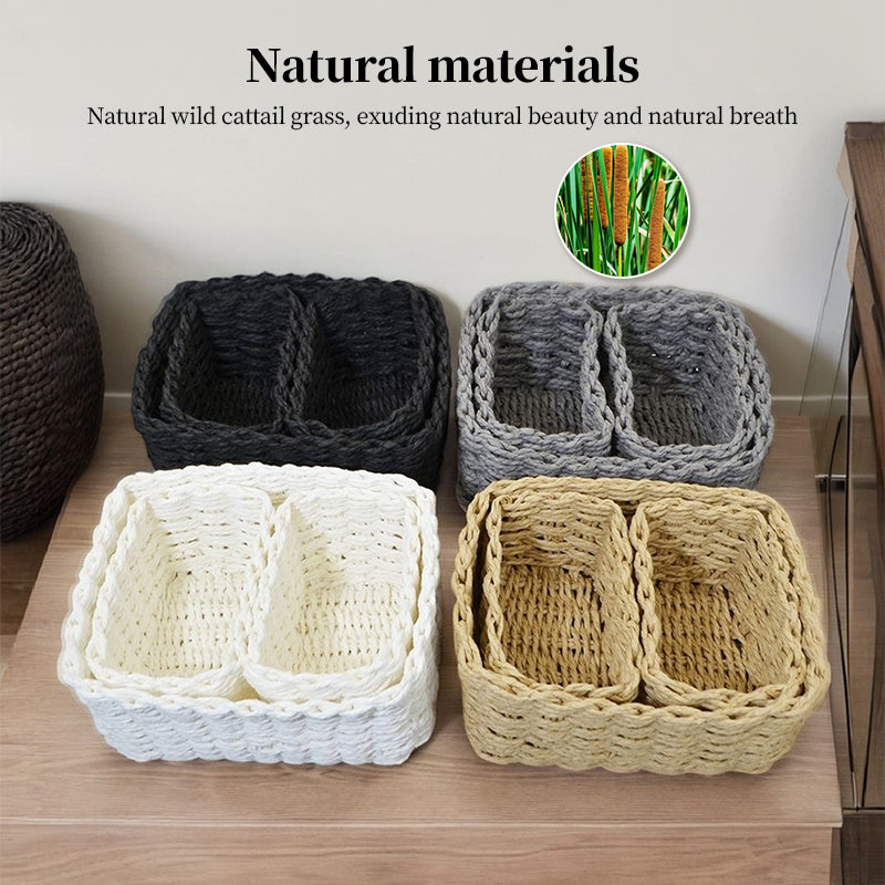 3-Piece Handmade Straw-Woven Paper-Rope Storage Baskets