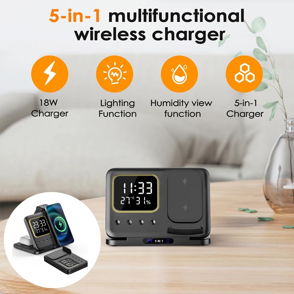 5-in-1 Wireless Charging Phone Stand (15W Fast Charge)