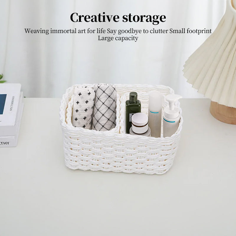 3-Piece Handmade Straw-Woven Paper-Rope Storage Baskets
