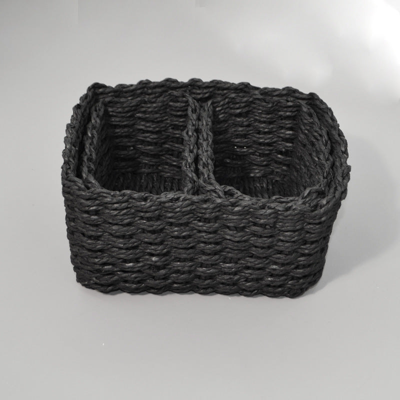 3-Piece Handmade Straw-Woven Paper-Rope Storage Baskets