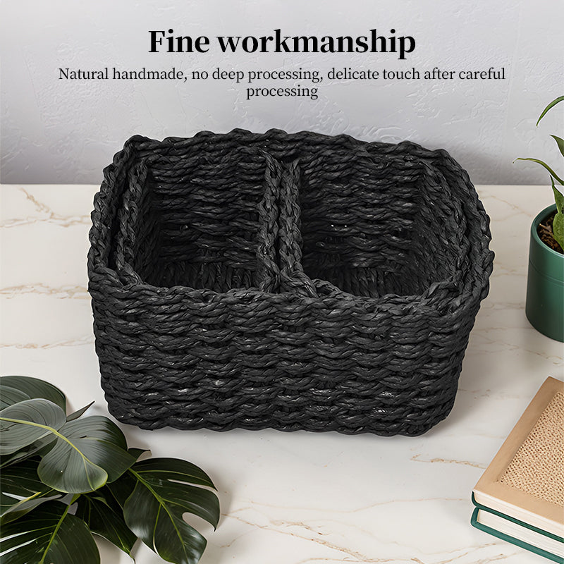 3-Piece Handmade Straw-Woven Paper-Rope Storage Baskets
