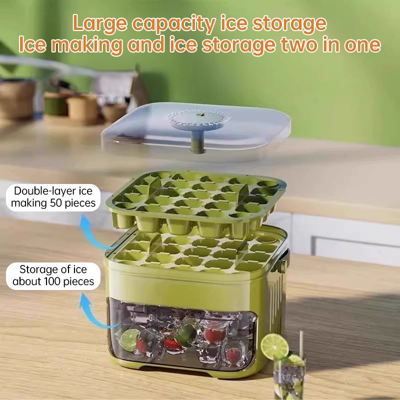50-Grid Large Capacity Ice Maker household food-grade plastic double-layer ice storage barrel & ice ball mold set