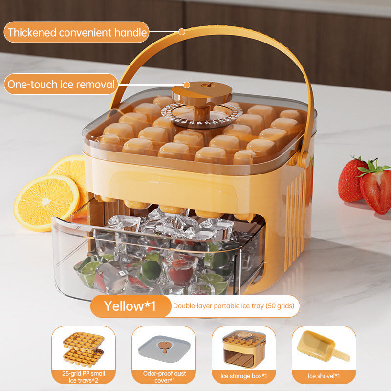 50-Grid Large Capacity Ice Maker household food-grade plastic double-layer ice storage barrel & ice ball mold set