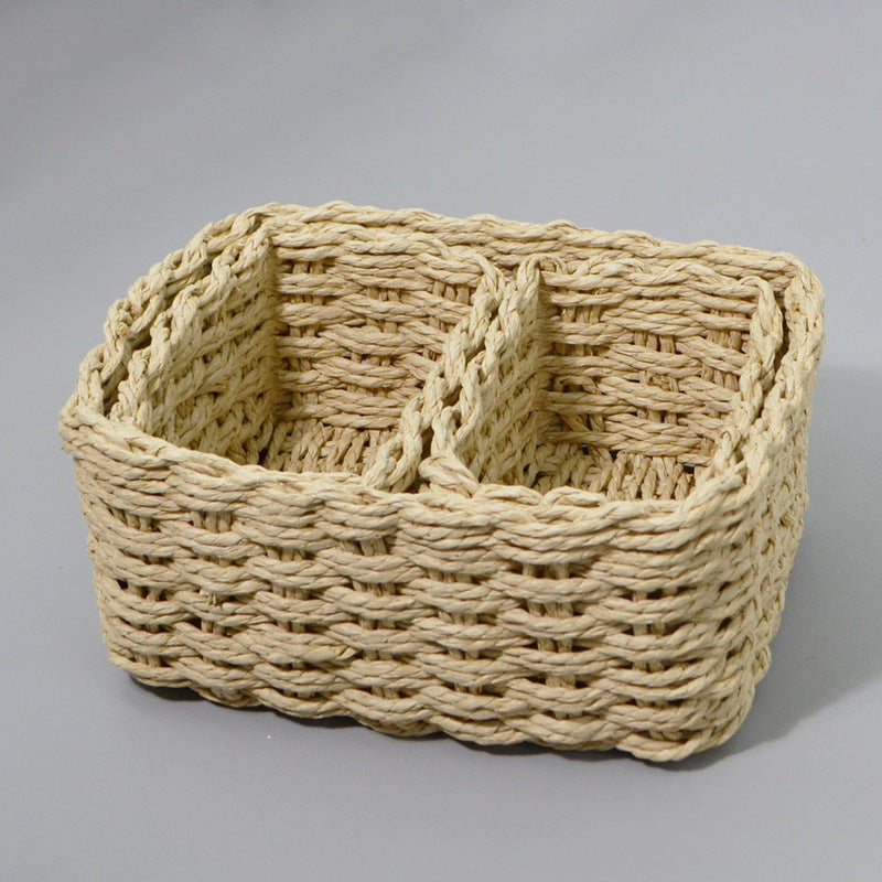3-Piece Handmade Straw-Woven Paper-Rope Storage Baskets