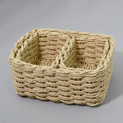 3-Piece Handmade Straw-Woven Paper-Rope Storage Baskets