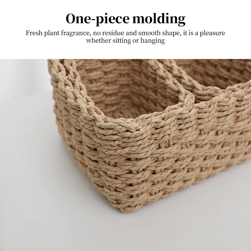 3-Piece Handmade Straw-Woven Paper-Rope Storage Baskets